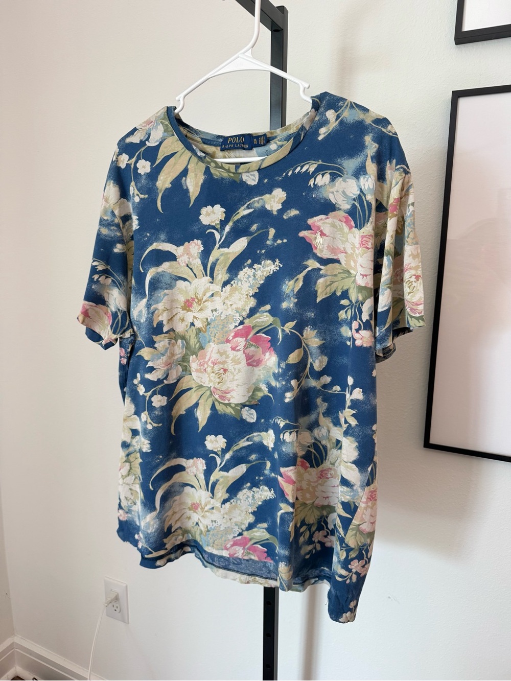 Ralph Lauren Vintage Blue Floral Tee Size XL